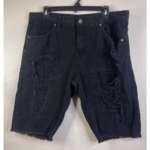 Men's CARBON Black Distressed Jean Shorts Waist 36 #120